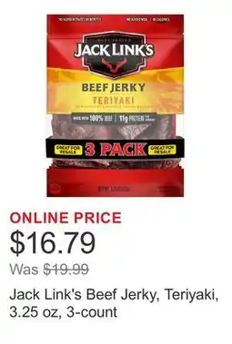 Costco Jack Link's Beef Jerky, Teriyaki, 3.25 oz, 3-count offer
