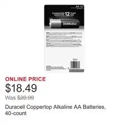 Costco Duracell Coppertop Alkaline AA Batteries, 40-count offer