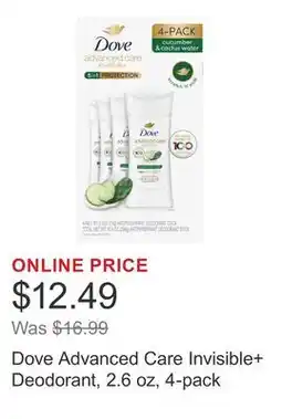 Costco Dove Advanced Care Invisible+ Deodorant, 2.6 oz, 4-pack offer