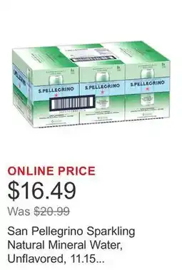 Costco San Pellegrino Sparkling Natural Mineral Water, Unflavored, 11.15 fl oz, 24-count offer