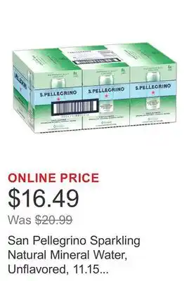 Costco San Pellegrino Sparkling Natural Mineral Water, Unflavored, 11.15 fl oz, 24-count offer