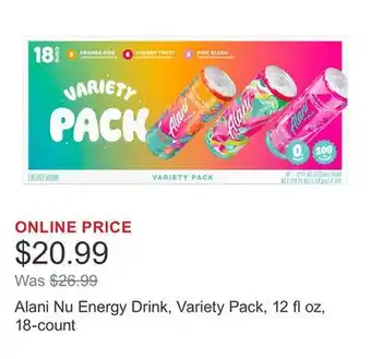 Costco Alani Nu Energy Drink, Variety Pack, 12 fl oz, 18-count offer
