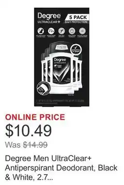 Costco Degree Men UltraClear+ Antiperspirant Deodorant, Black & White, 2.7 oz, 5-pack offer