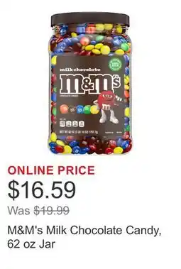 Costco M&M's Milk Chocolate Candy, 62 oz Jar offer