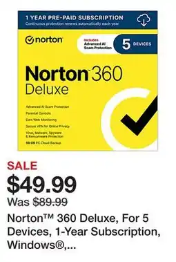 Office Depot Norton 360 Deluxe, For 5 Devices, 1-Year Subscription, Windows , Download offer