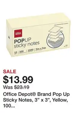 Office Depot Office Depot Brand Pop Up Sticky Notes, 3 x 3, Yellow, 100 Sheets Per Pad, Pack Of 12 offer