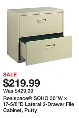 Office Depot Realspace SOHO 30W x 17-5/8D Lateral 2-Drawer File Cabinet, Putty offer