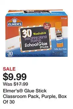 Office Depot Elmer's Glue Stick Classroom Pack, Purple, Box Of 30 offer