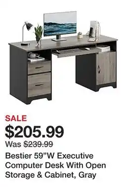 Office Depot Bestier 59W Executive Computer Desk With Open Storage & Cabinet, Gray offer