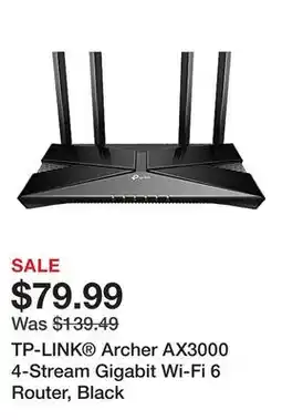 Office Depot TP-LINK Archer AX3000 4-Stream Gigabit Wi-Fi 6 Router, Black offer