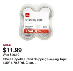 Office Depot Office Depot Brand Shipping Packing Tape, 1.89 x 70.8 Yd, Clear, Pack Of 8 Rolls offer
