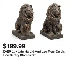 Marshalls ZAER 2pk 21in Harold And Leo Fleur De Lis Lion Sentry Statues Set offer