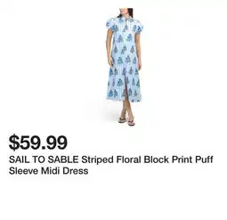 Marshalls SAIL TO SABLE Striped Floral Block Print Puff Sleeve Midi Dress offer