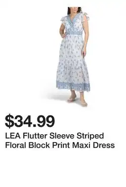 Marshalls LEA Flutter Sleeve Striped Floral Block Print Maxi Dress offer