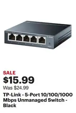 Best Buy TP-Link - 5-Port 10/100/1000 Mbps Unmanaged Switch - Black offer