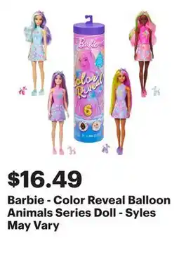 Best Buy Barbie - Color Reveal Balloon Animals Series Doll - Syles May Vary offer
