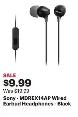 Best Buy Sony - MDREX14AP Wired Earbud Headphones - Black offer