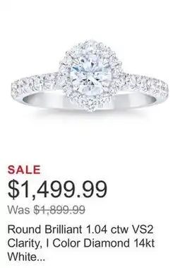Costco Round Brilliant 1.04 ctw VS2 Clarity, I Color Diamond 14kt White Gold Halo Ring offer