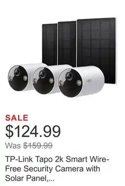Costco TP-Link Tapo 2k Smart Wire-Free Security Camera with Solar Panel, 3-pack offer