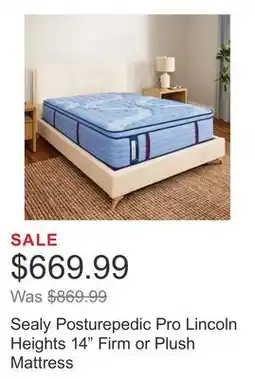Costco Sealy Posturepedic Pro Lincoln Heights 14 Firm or Plush Mattress offer