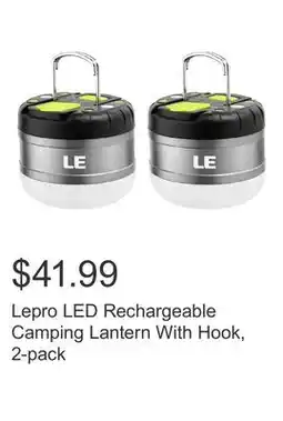 Costco Lepro LED Rechargeable Camping Lantern With Hook, 2-pack offer
