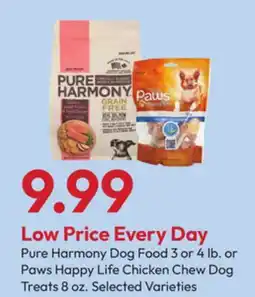 Stater Bros Pure Harmony Dog Food 3 or 4 lb. or Paws Happy Life Chicken Chew Dog Treats 8 oz offer