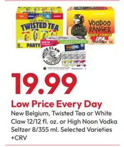 Stater Bros New Belgium, Twisted Tea or White Claw 12/12 fl. oz. or High Noon Vodka Seltzer 8/355 ml offer