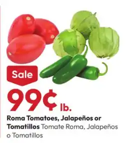 Stater Bros Roma Tomatoes, Jalapeños or Tomatillos offer