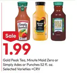 Stater Bros Gold Peak Tea, Minute Maid Zero or Simply Ades or Punches offer