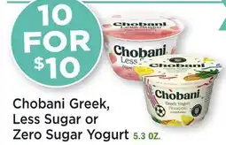 Heinen's Chobani Greek, Less Sugar or Zero Sugar Yogurt offer