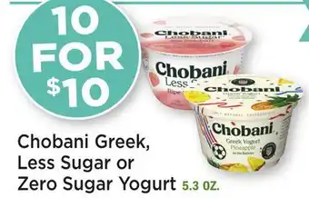 Heinen's Chobani Greek, Less Sugar or Zero Sugar Yogurt offer