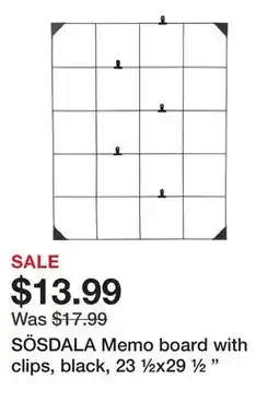 Ikea SÖSDALA Memo board with clips, black, 23 ½x29 ½ offer