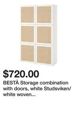 Ikea BESTÅ Storage combination with doors, white Studsviken/white woven poplar offer