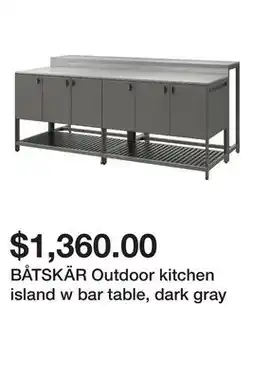 Ikea BÅTSKÄR Outdoor kitchen island w bar table, dark gray offer