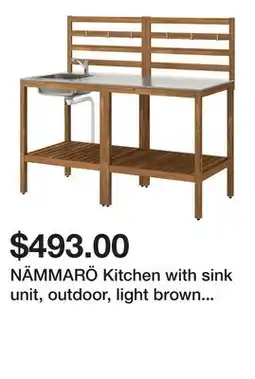 Ikea NÄMMARÖ Kitchen with sink unit, outdoor, light brown stained/stainless steel offer
