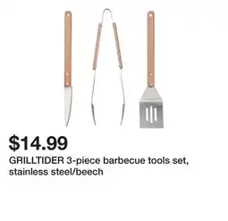 Ikea GRILLTIDER 3-piece barbecue tools set, stainless steel/beech offer