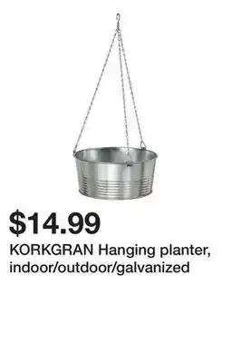 Ikea KORKGRAN Hanging planter, indoor/outdoor/galvanized offer