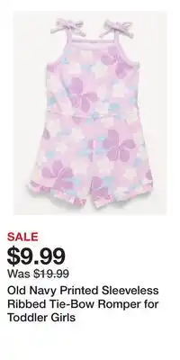 Old Navy Old Navy Printed Sleeveless Ribbed Tie-Bow Romper for Toddler Girls offer