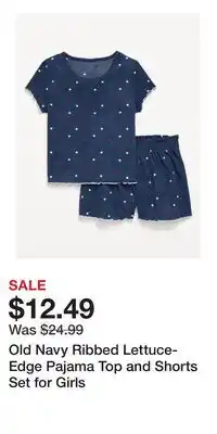 Old Navy Old Navy Ribbed Lettuce-Edge Pajama Top and Shorts Set for Girls offer