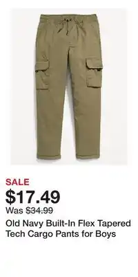Old Navy Old Navy Built-In Flex Tapered Tech Cargo Pants for Boys offer