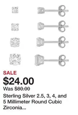 Belk Sterling Silver 2.5, 3, 4, and 5 Millimeter Round Cubic Zirconia Stud Earrings Quad Set offer