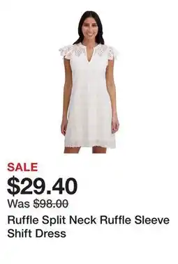 Belk Ruffle Split Neck Ruffle Sleeve Shift Dress offer