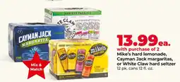 Hy-Vee Mike's hard lemonade, Cayman Jack margaritas, or White Claw hard seltzer offer