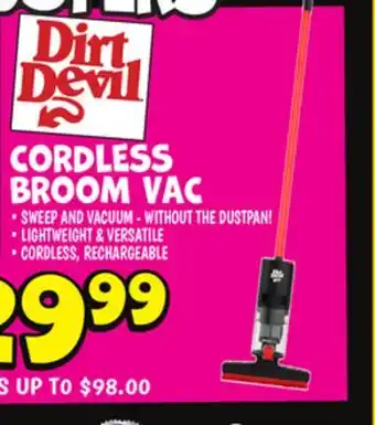 Ollie's DIRT DEVIL CORDLESS BROOM VAC offer