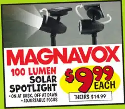 Ollie's MAGNAVOX 100 LUMEN SOLAR SPOTLIGHT offer