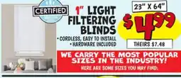 Ollie's 23 X 64 1 LIGHT FILTERING BLINDS offer
