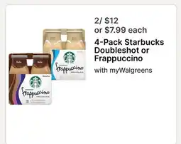 Walgreens 4-Pack Starbucks Doubleshot or Frappuccino offer