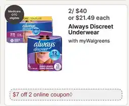 Walgreens Always Discreet Underwear offer