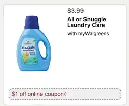 Walgreens All or Snuggle Laundry Care offer