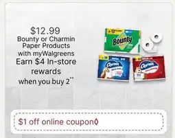 Walgreens Bounty or Charmin Paper Products offer